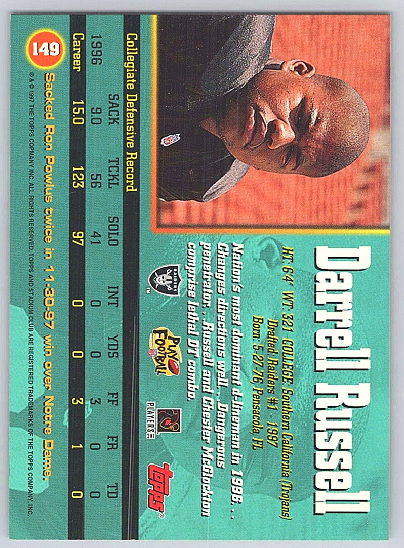 1997 Stadium Club Darrell Russell #149 card back image