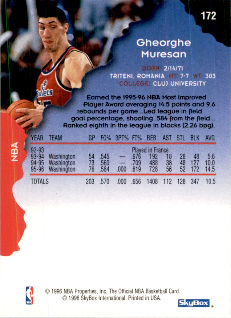 1996-97 NBA Hoops Gheorghe Muresan Basketball Cards #172 | eBay