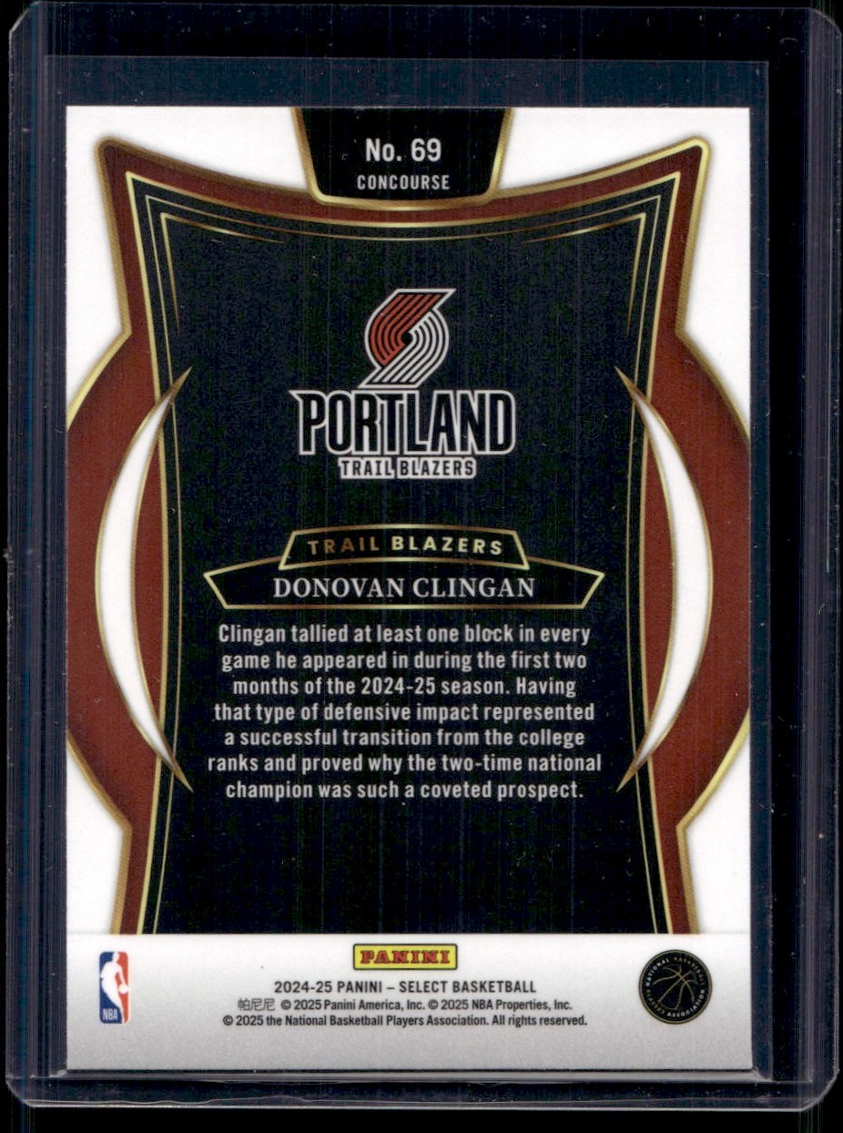 2024-25 Panini Select Concourse Donovan Clingan #69 card back image
