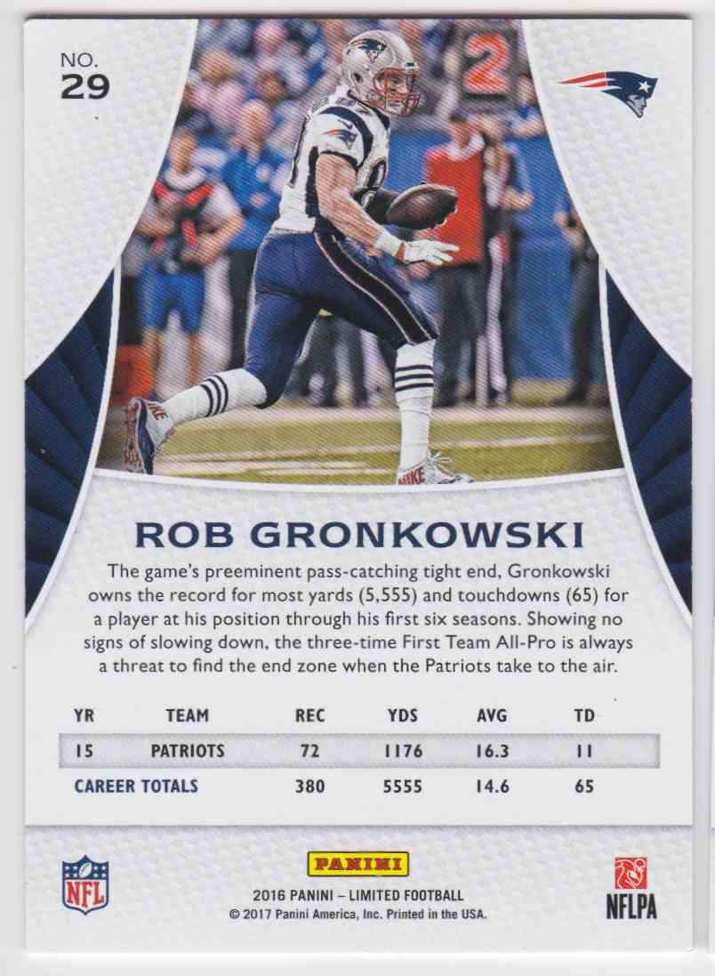 2016 Limited Rob Gronkowski #29 card back image