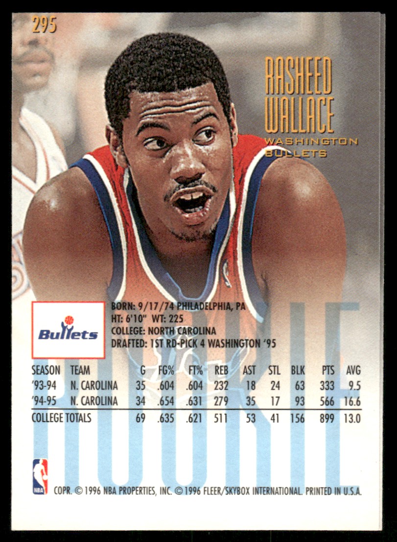 Rasheed Wallace Washington Bullets #295 1996-97 Fleer Ultra