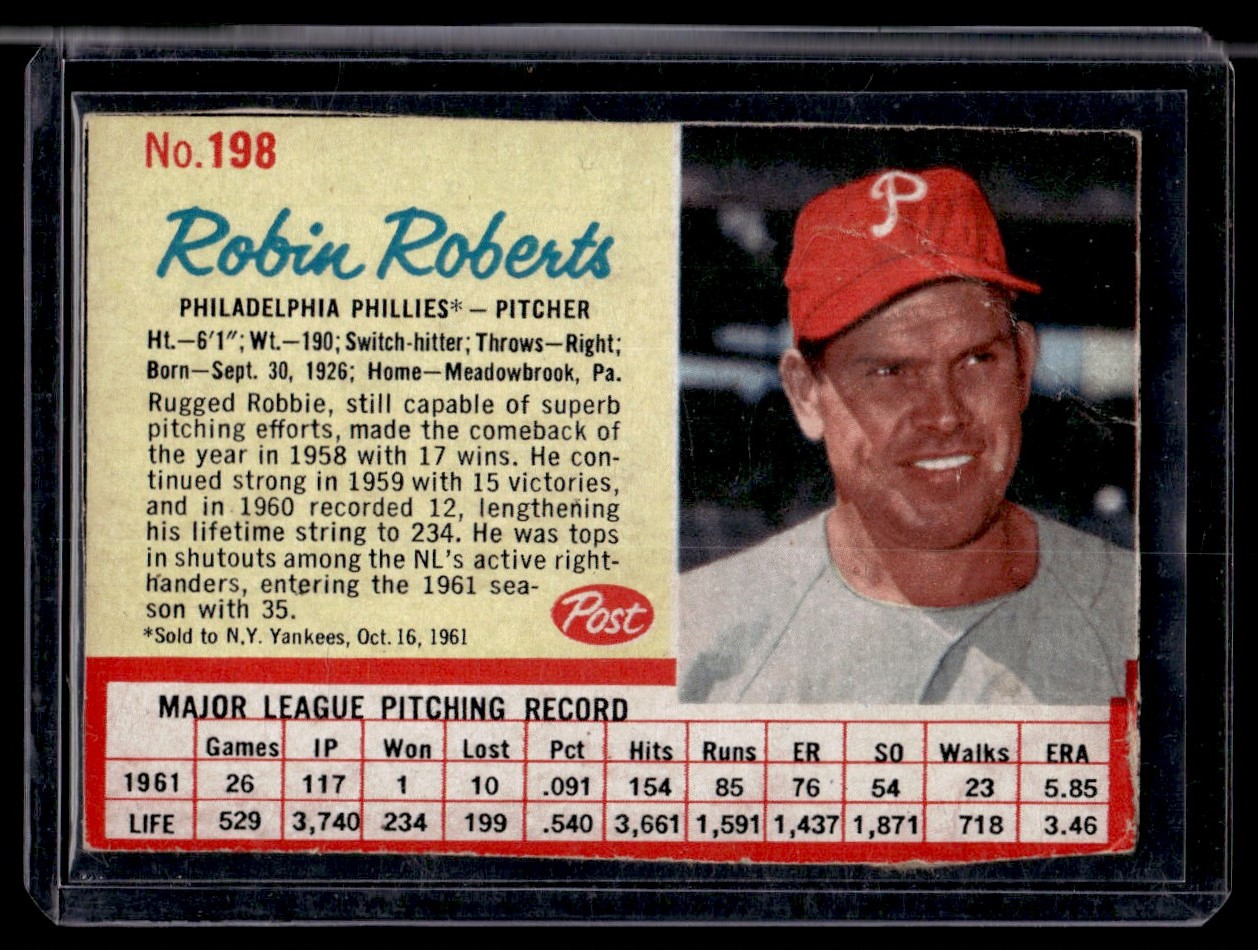1962 Post Cereal Robin Roberts #198 card front image
