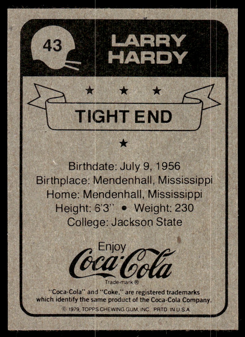 1979 COCA-COLA NEW ORLEANS SAINTS LARRY HARDY 2 NEW ORLEANS SAINTS