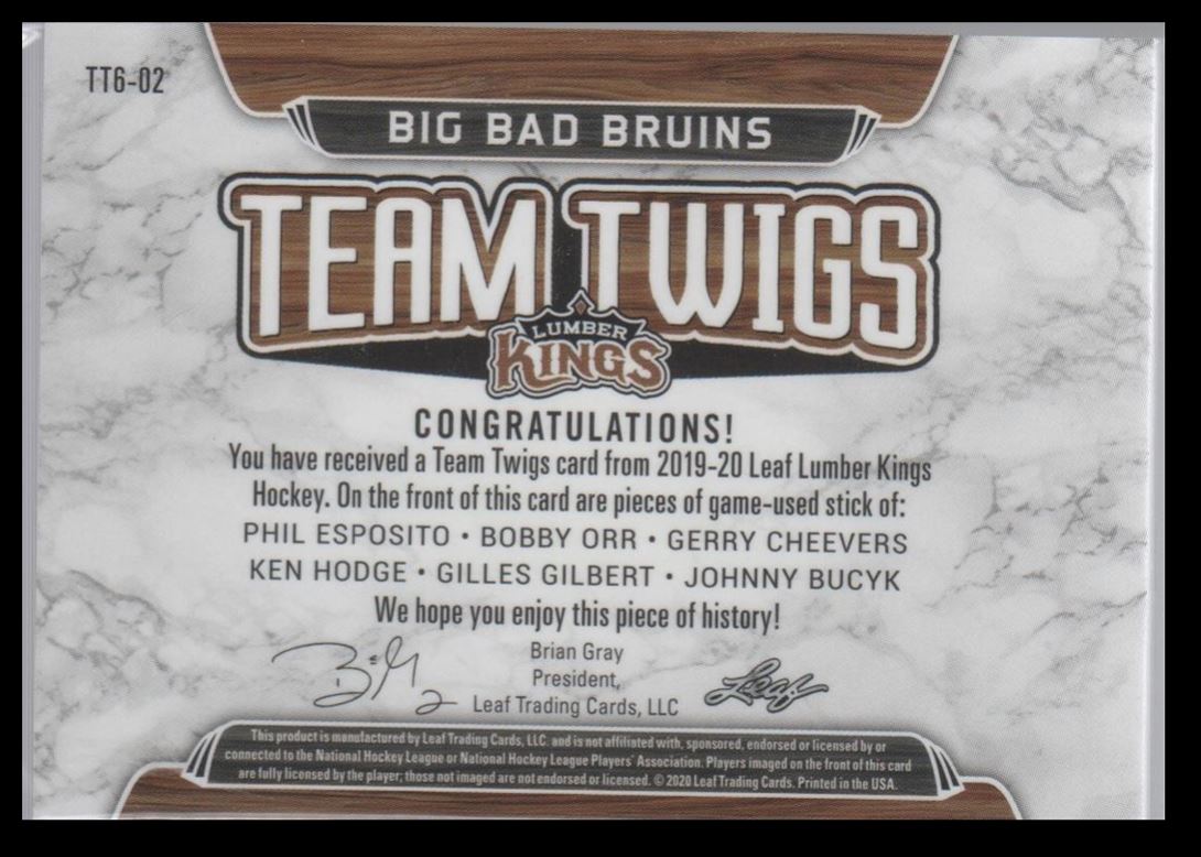 2019-20 Leaf Lumber Kings Team Twigs Big Bad Bruins #TT6-02 card back image