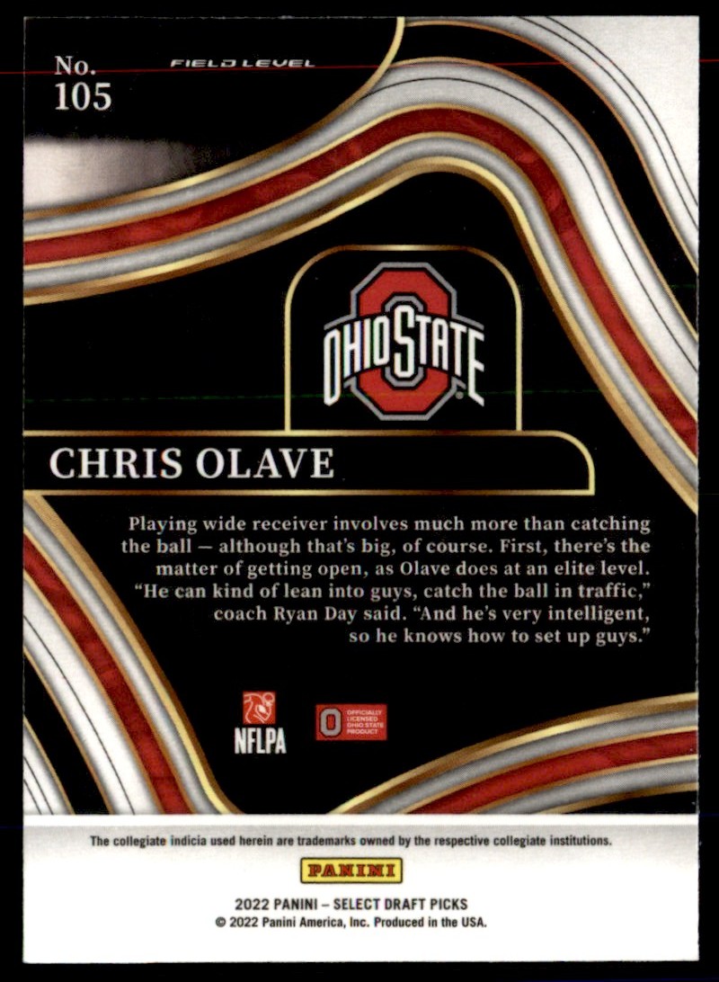 2022 Panini Select Draft Picks Blue Chris Olave #105 card back image