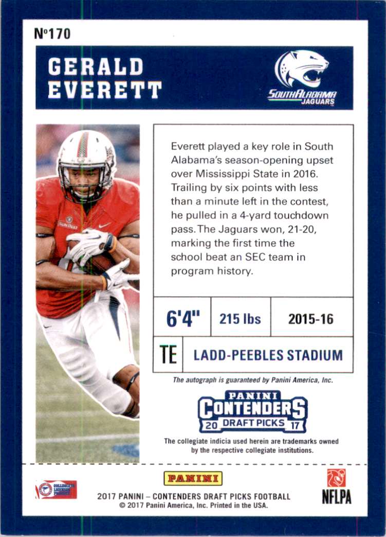 2017 Panini Contenders Draft Picks Bowl Ticket Gerald Everett Au #170 card back image