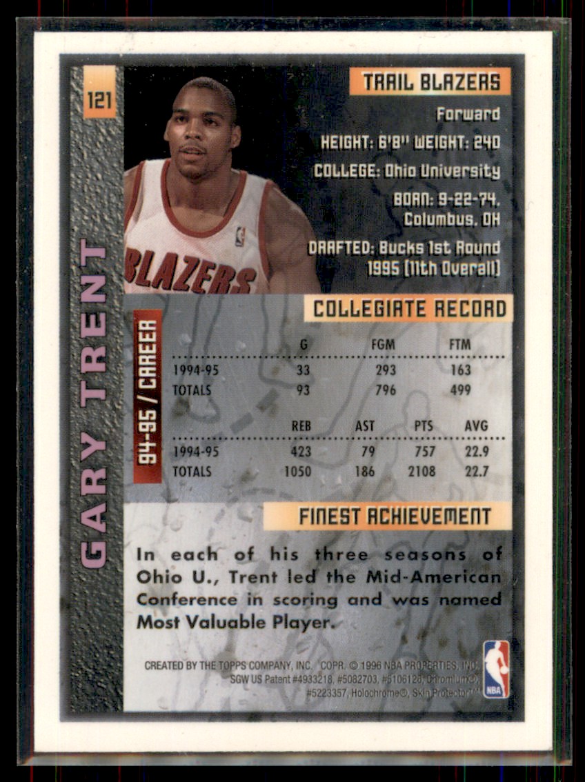1995-96 Finest Gary Trent Rookie Portland Trail Blazers #121 - Picture 2 of 2