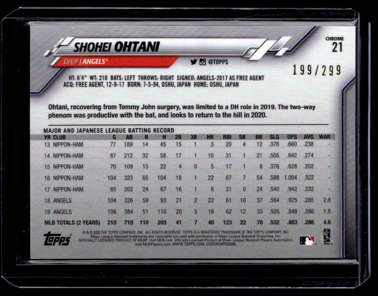 2020 Topps Chrome Purple Refractor Shohei Ohtani #21 card back image