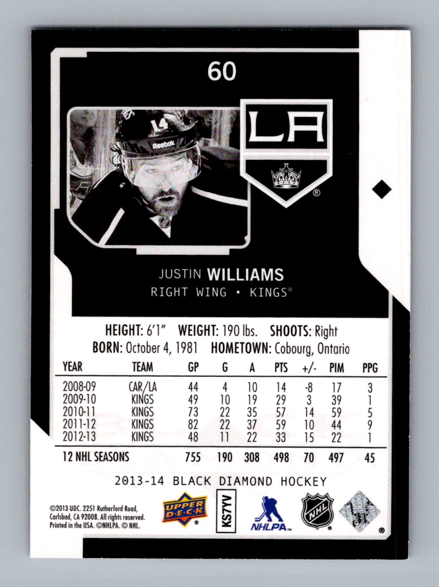 2013-14 Upper Deck Black Diamond Justin Williams #60 card back image