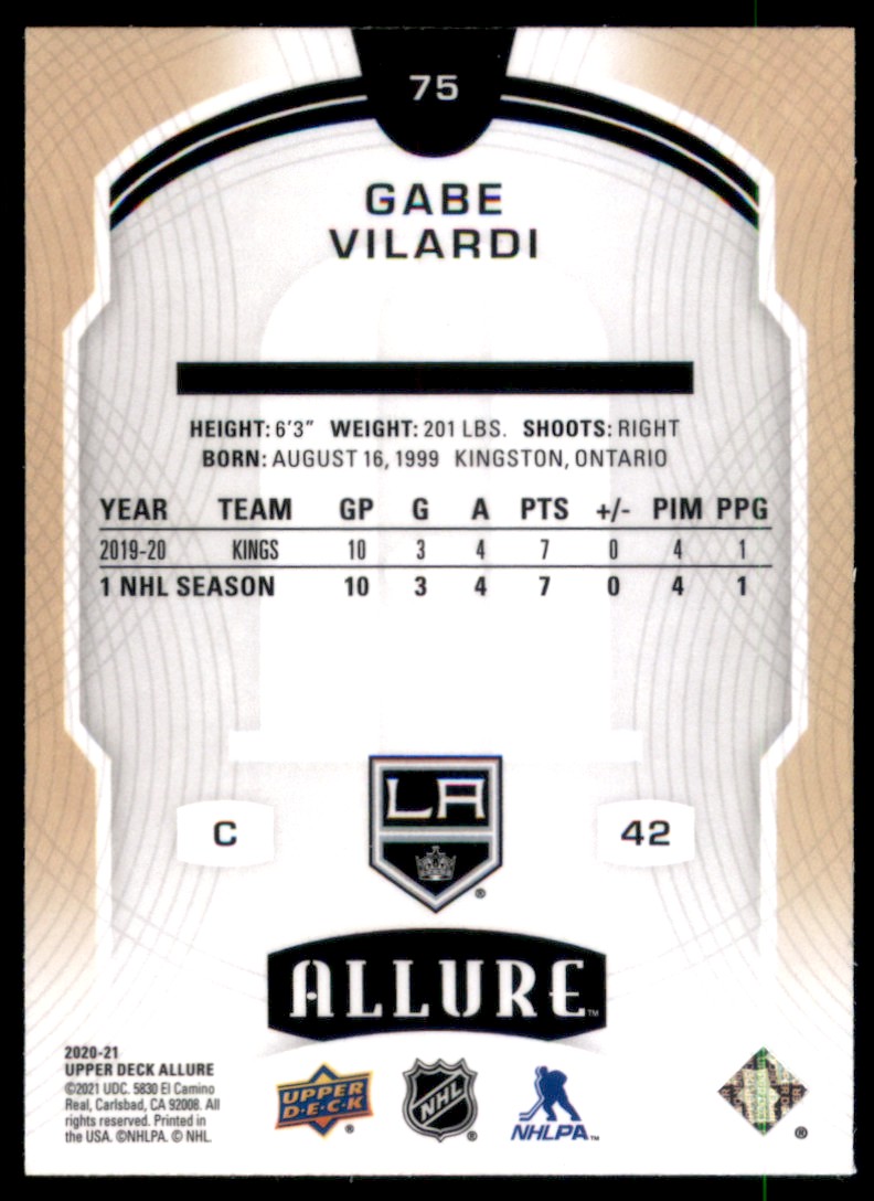 2020-21 Upper Deck Allure Gabe Vilardi RC #75 card back image
