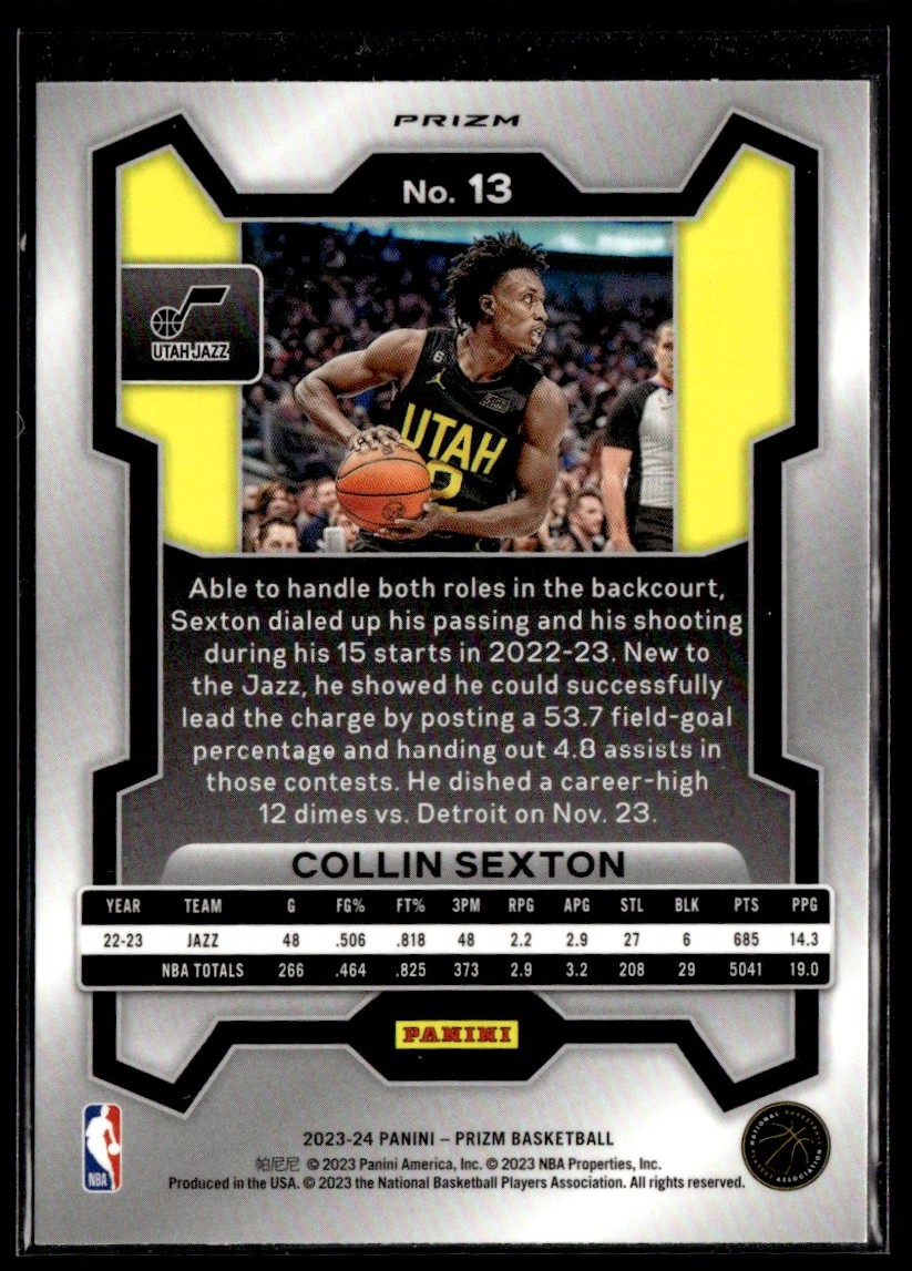 2023-24 Panini Prizm Red Ice Collin Sexton #13 card back image