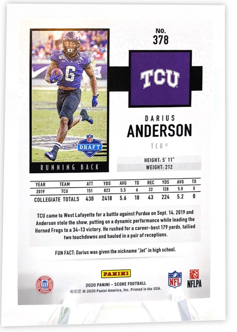 2020 Score Darius Anderson #378 card back image