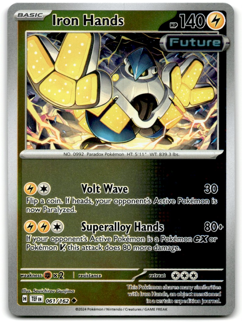 iron hands pokemon card price Amazon.com: Pokemon - Iron Hands ex 070/182 - Paradox Rift - Future Pokemon  - Double Rare main image 0