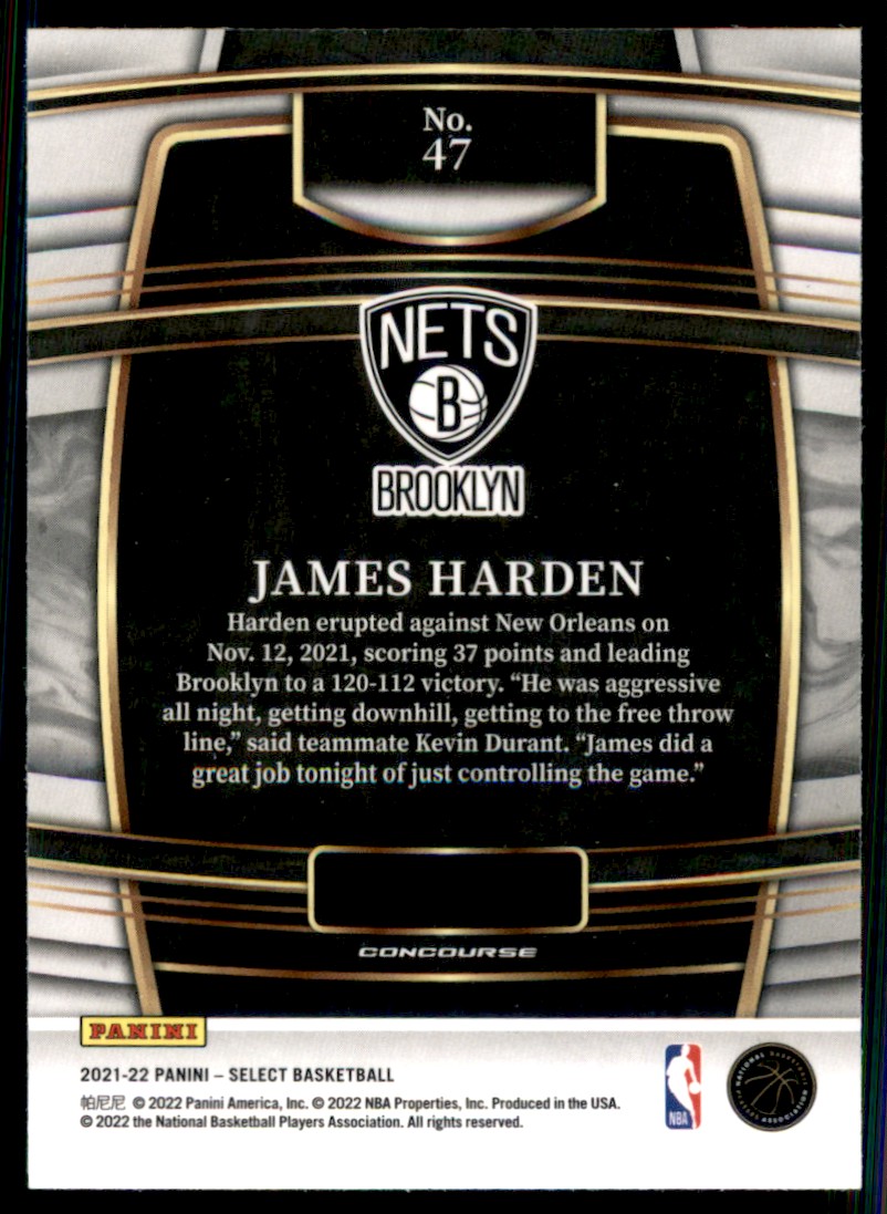 2021-22 Select Blue James Harden #47 card back image