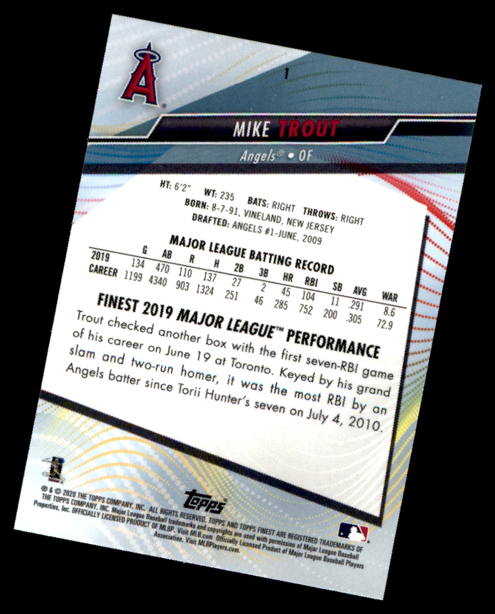 2020 Finest Mike Trout #1 card back image