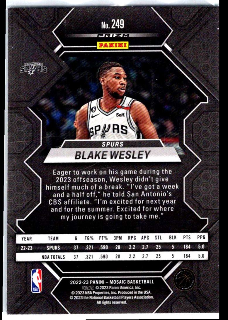2022-23 Panini Mosaic Green Blake Wesley #249 card back image