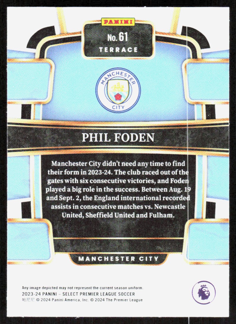 2023 Panini Select Premier League Base Phil Foden #61 on Kronozio