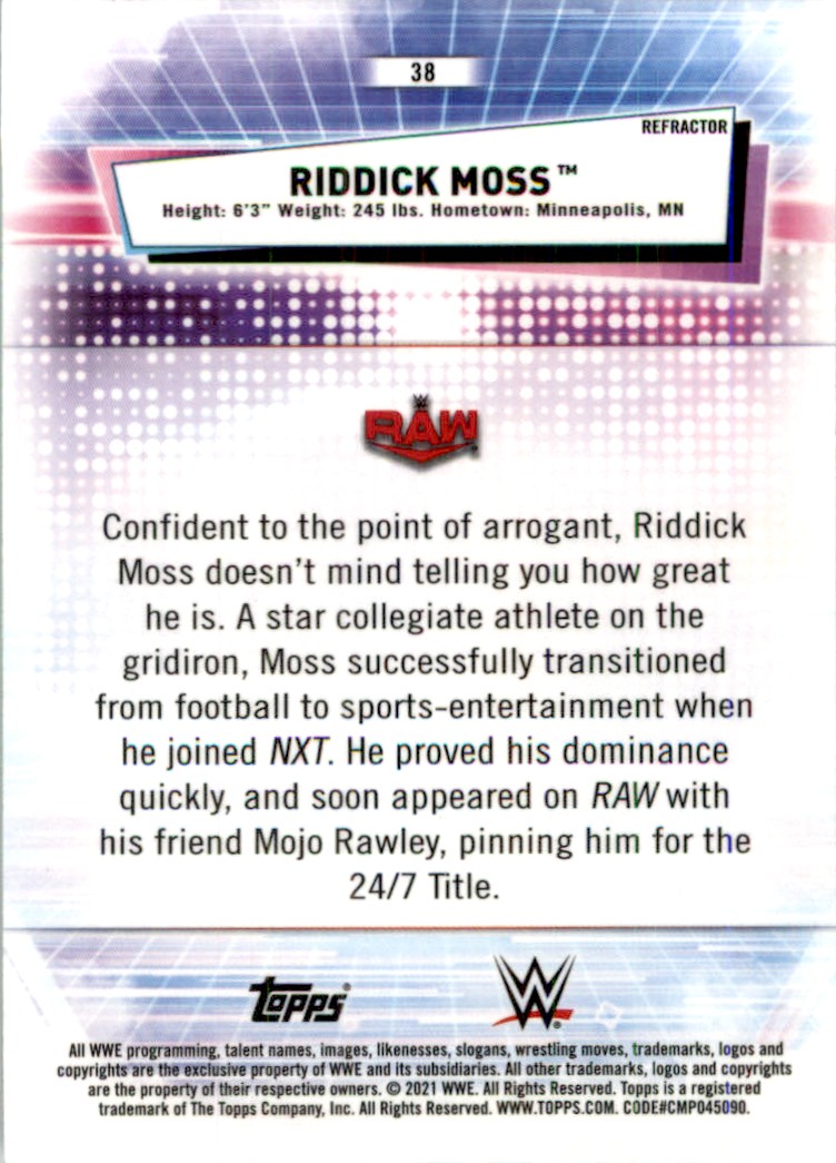 2021 Topps WWE Chrome Refractor Riddick Moss #38 card back image
