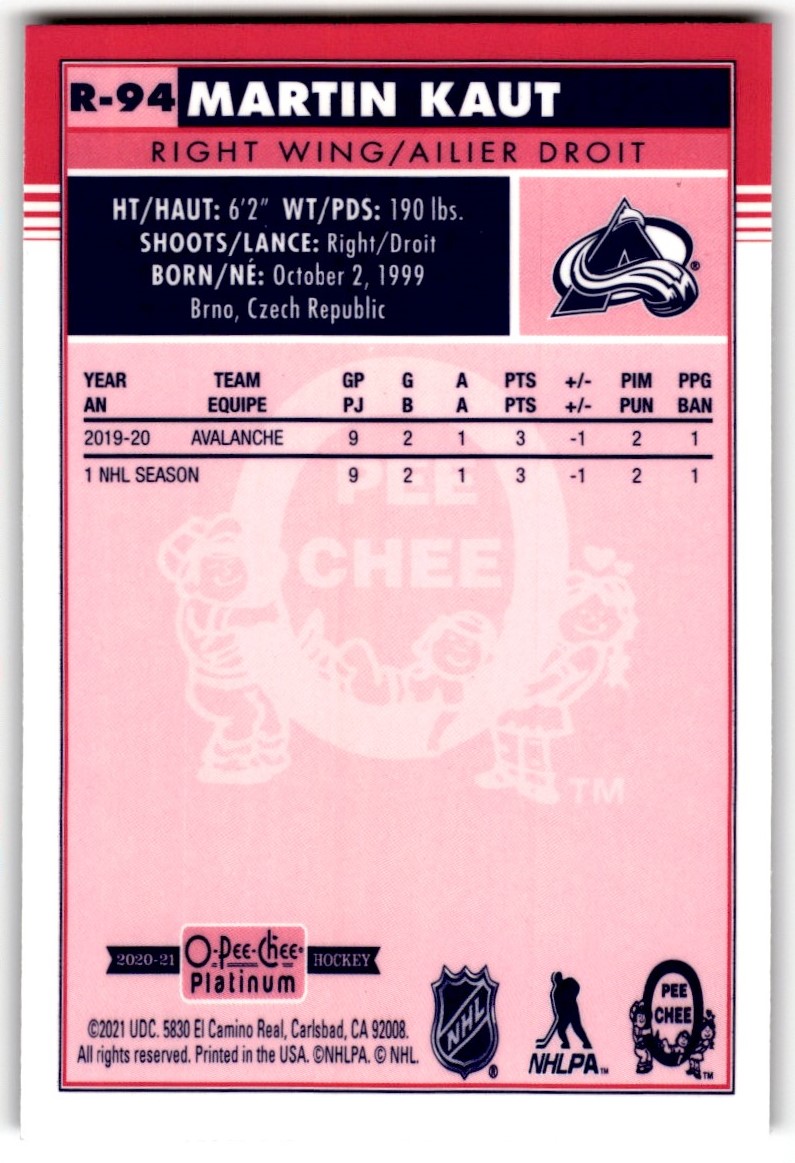 2020-21 O-Pee-Chee Platinum Retro Martin Kaut #R-94 card back image