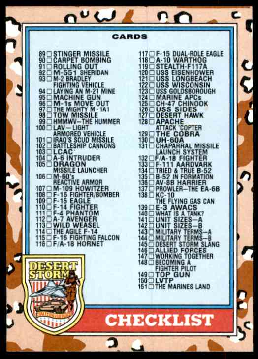 1991 Desert Storm Topps Checklist #176 card front image