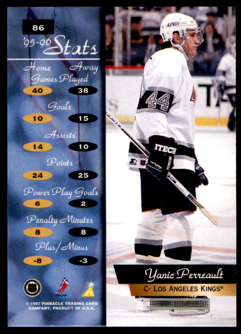 1996-97 Pinnacle Zenith Yanic Perreault #86 card back image