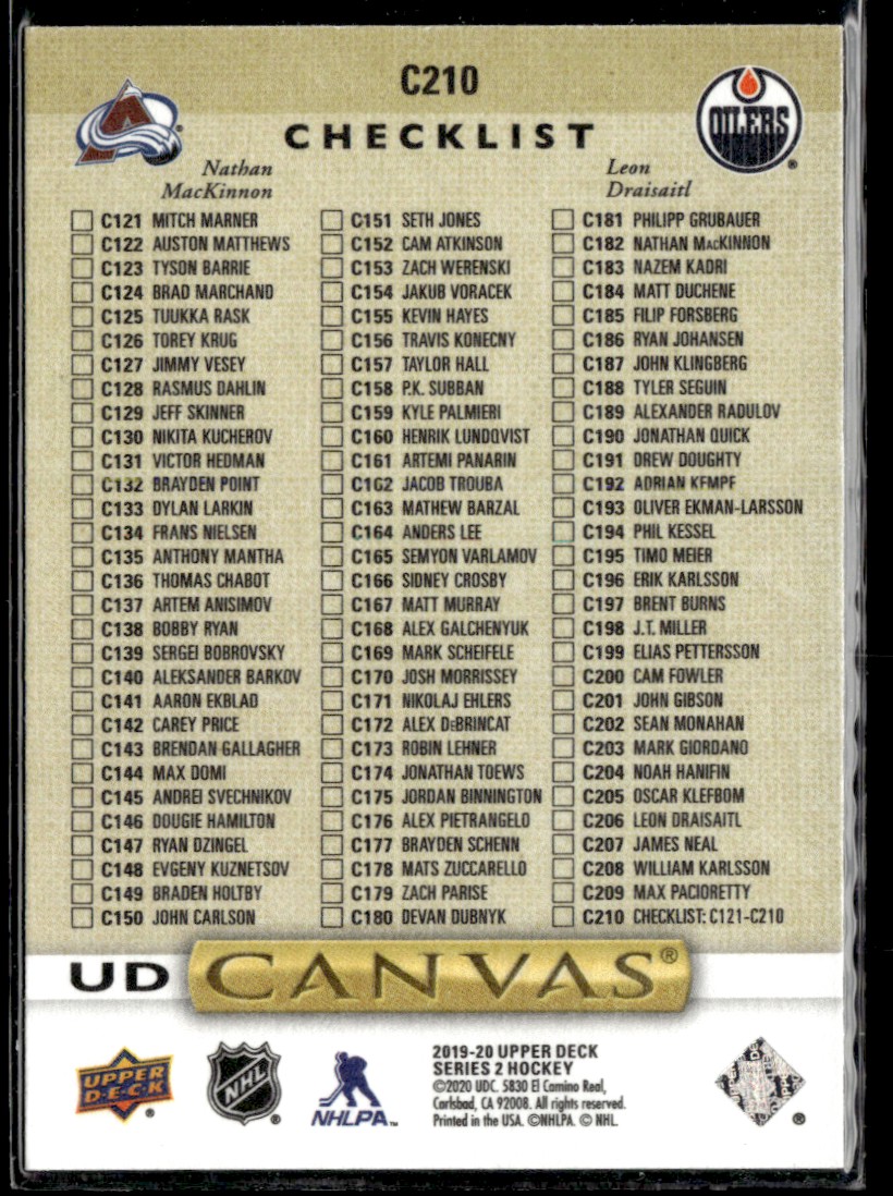 2019-20 Upper Deck UD Canvas Nathan MacKinnon/Leon Draisaitl #C210 card back image