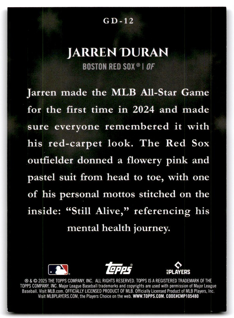 2025 Topps Celebration Gameday Drip Jarren Duran Boston Red Sox