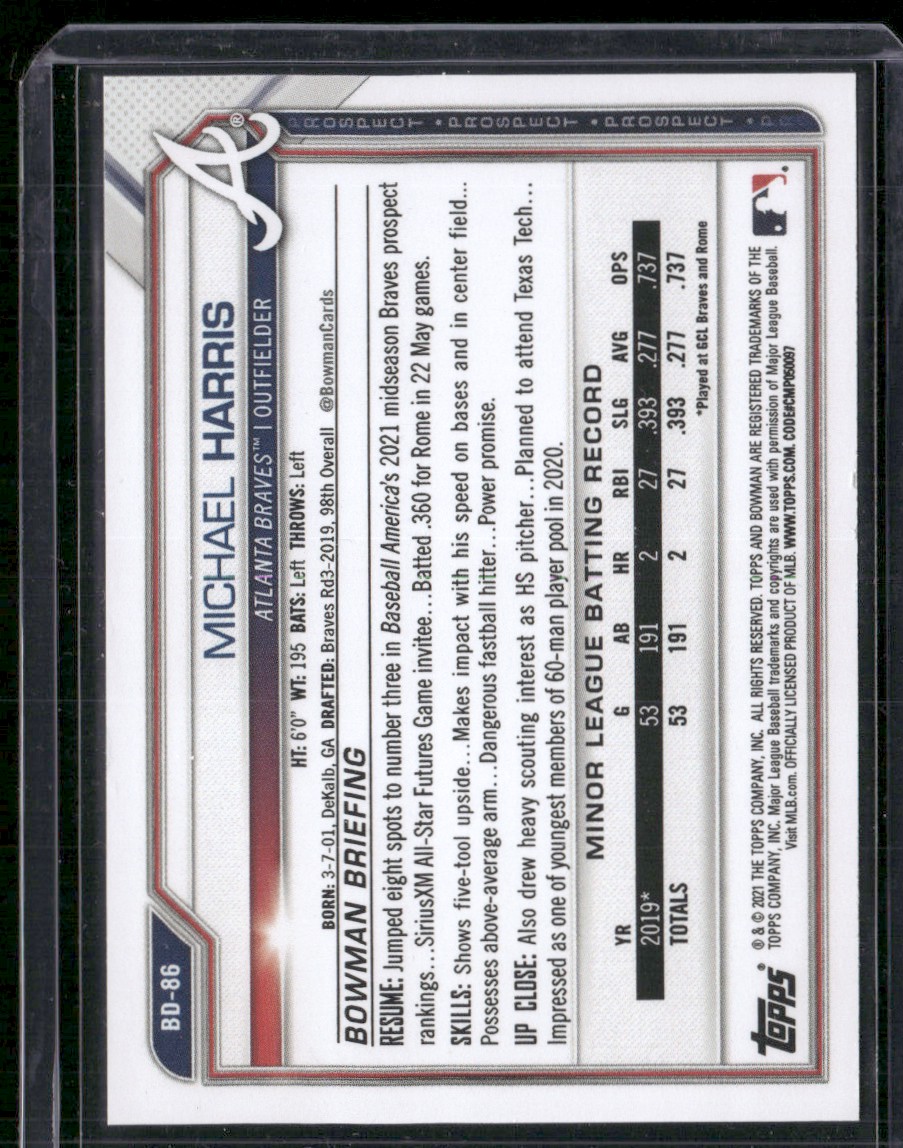 2021 Bowman Draft 1st Edition Michael Harris #BD-86 card back image