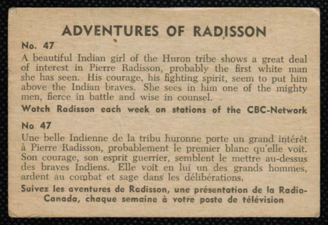 1957 Parkhurst Adventures of Radisson #47 card back image