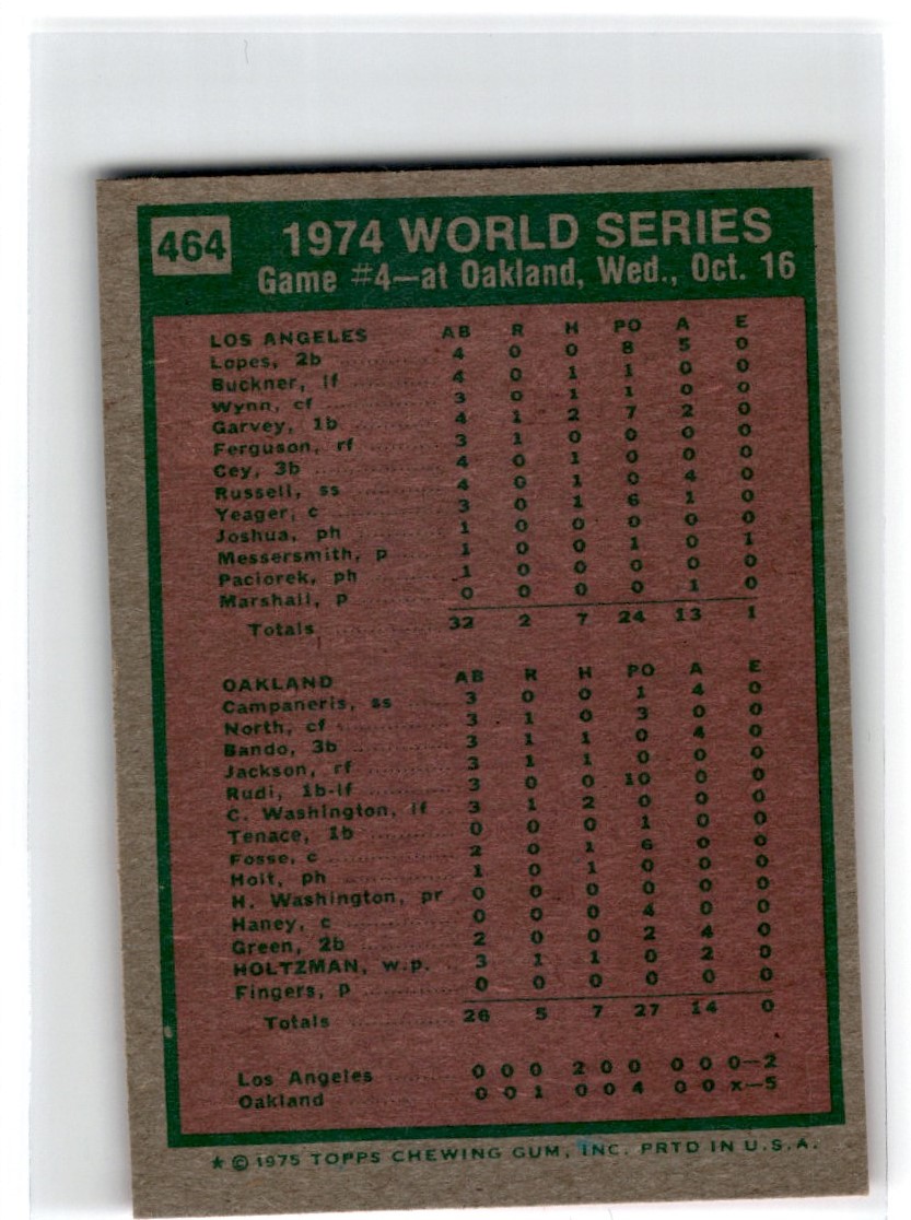 1975 Topps World Series Game 4 #464 card back image