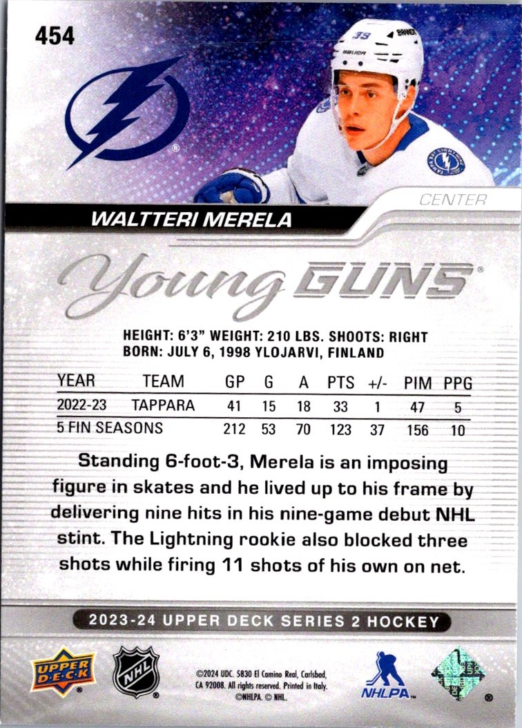 2023-24 Upper Deck Young Guns Waltteri Merela #454 card back image