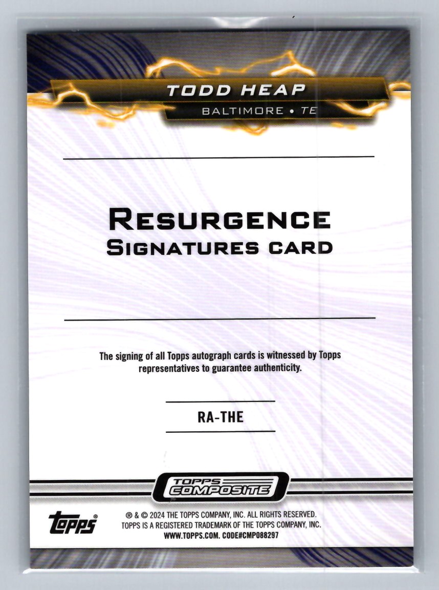 2024 Topps Chrome Autographs Refractor Todd Heap #BA-THE card back image