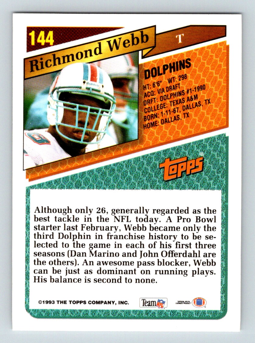 1993 Topps Richmond Webb #144 card back image
