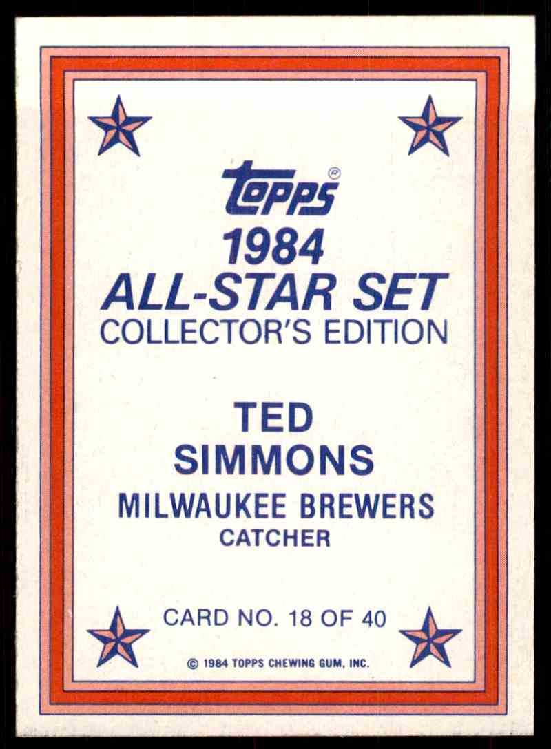 1984 Topps Glossy All-Star Team Set Ted Simmons #18 card back image