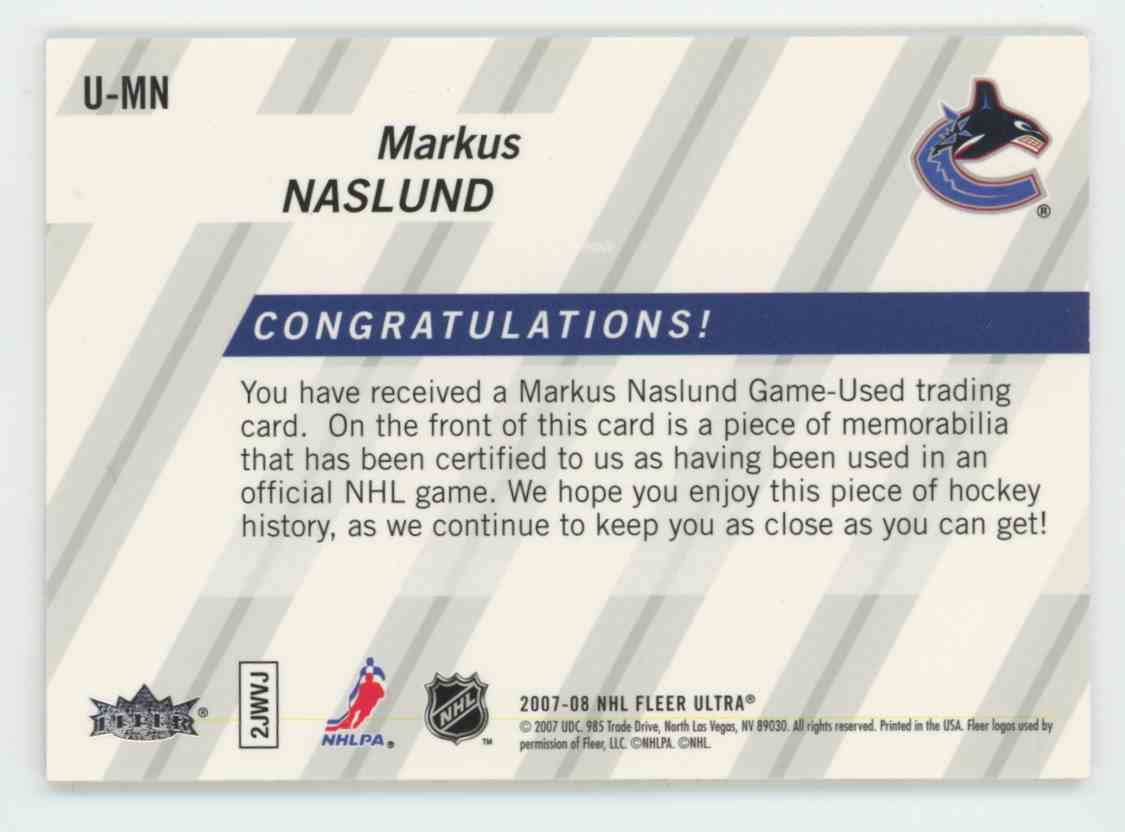 2007-08 Fleer Ultra Ultra Uniformity Markus Naslund card back image
