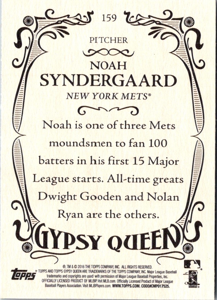 2016 Topps Gypsy Queen Noah Syndergaard #159 card back image