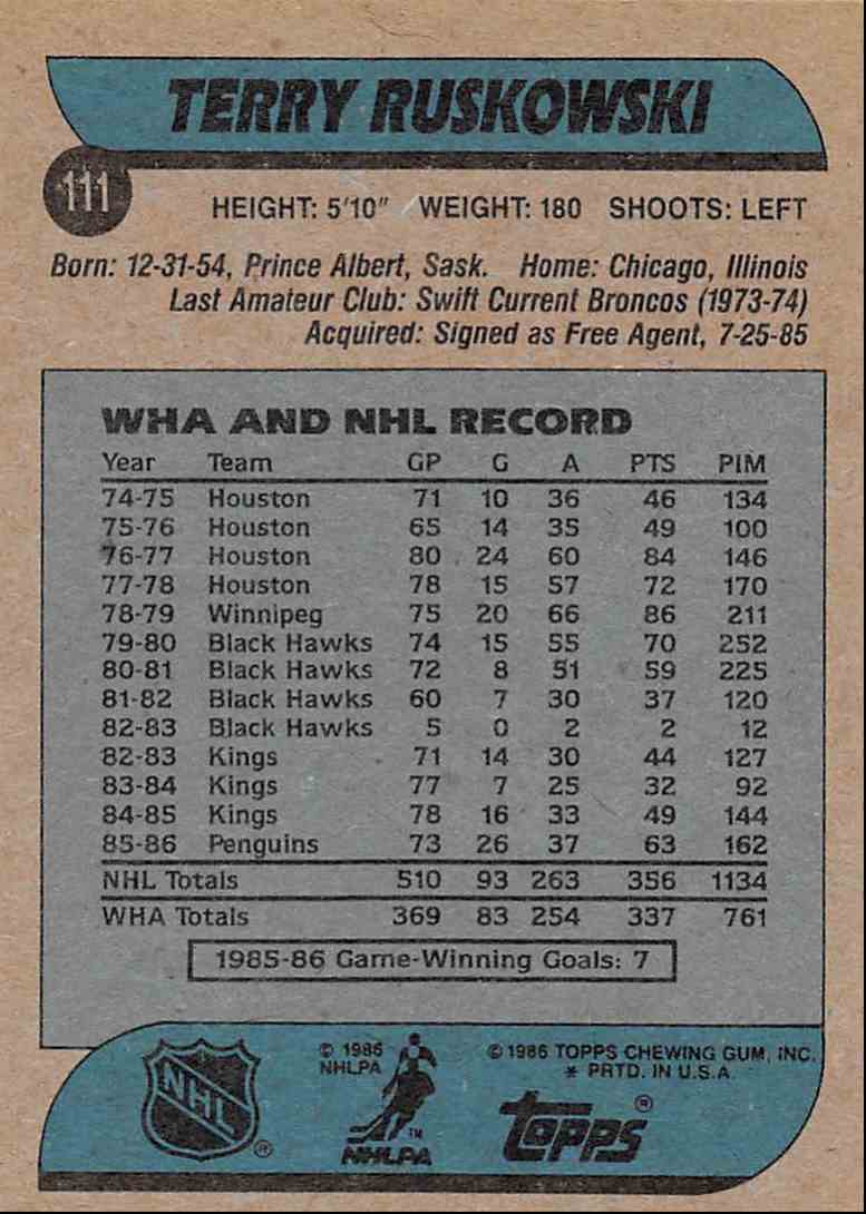 Terry Ruskowski 1986-87 Topps Terry Ruskowski #111 on Kronozio