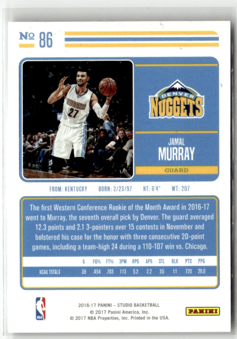 2016-17 Panini Studio Jamal Murray RC #86 | eBay