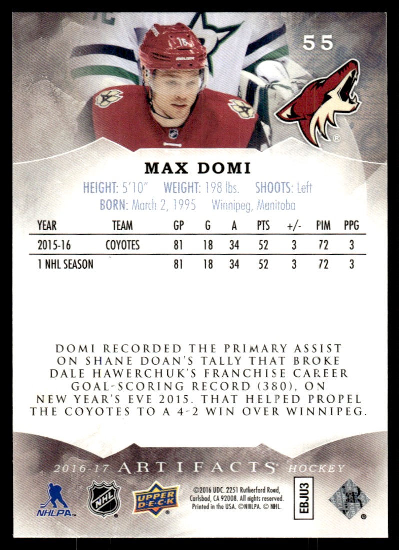 2016-17 Upper Deck Artifacts ! Max Domi #55 card back image