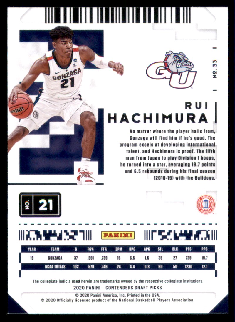 2020-21 Panini Contenders Draft Picks Rui Hachimura #33 card back image