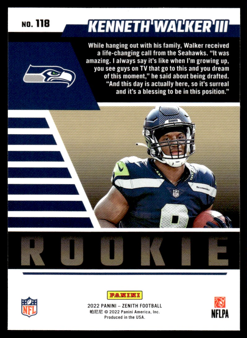 2022 Panini Zenith Red Zone Kenneth Walker III RC Seattle Seahawks