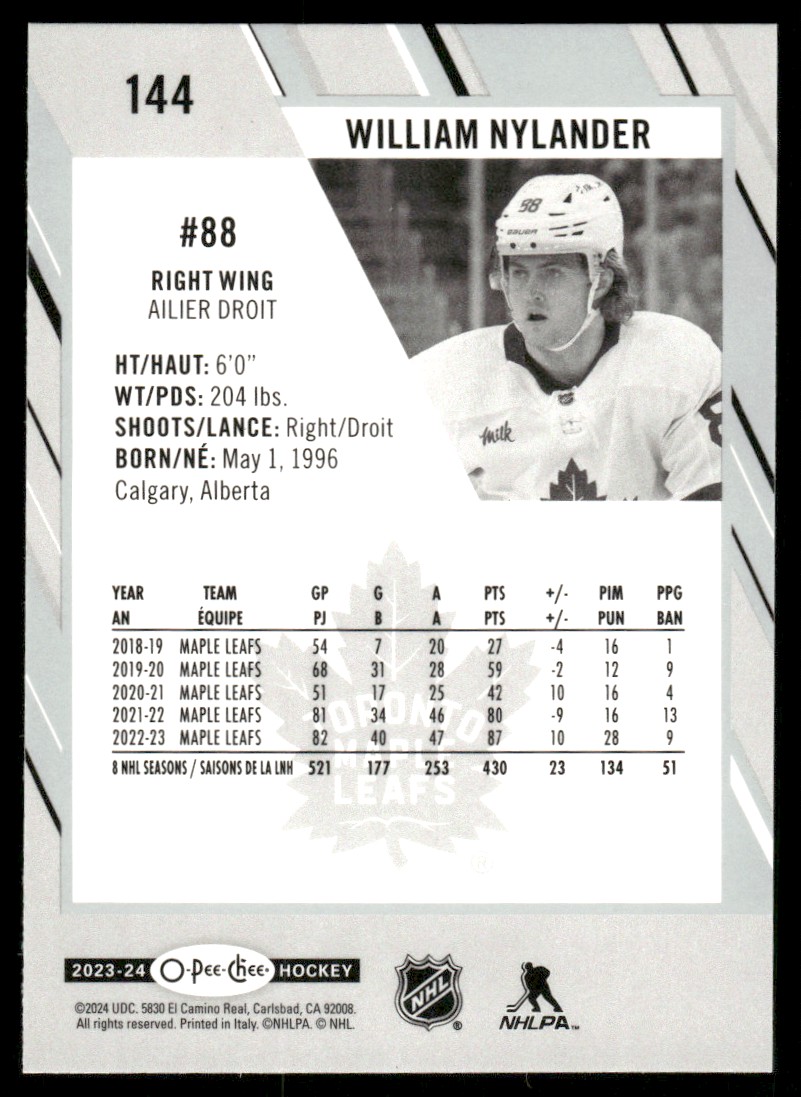 2023-24 O-Pee-Chee William Nylander #144 card back image