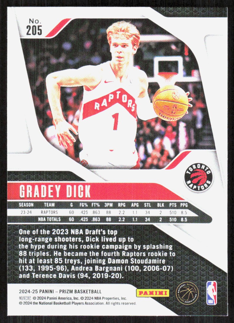 2024-25 Panini Prizm Gradey Dick #205 card back image