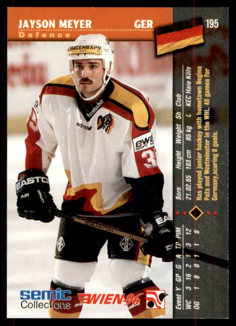 1996-97 Semic Hockey Jayson Meyer #195 card back image