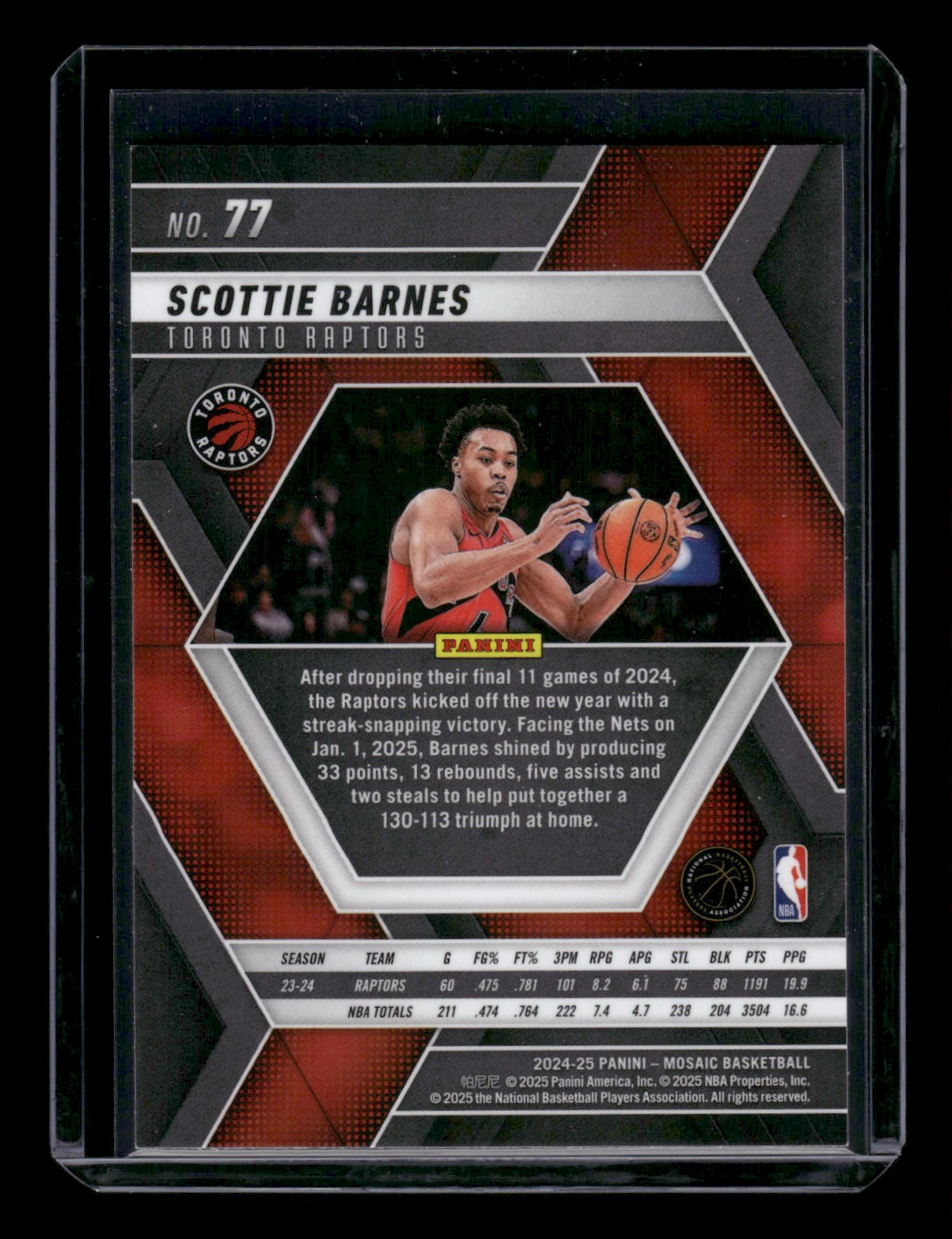 2024-25 Panini Mosaic Scottie Barnes #77 card back image
