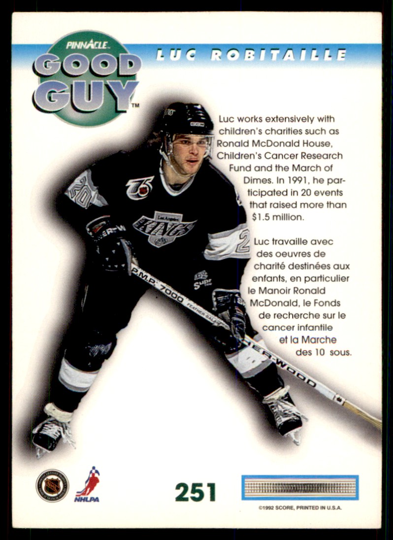 1992-93 Pinnacle French Luc Robitaille #251 card back image