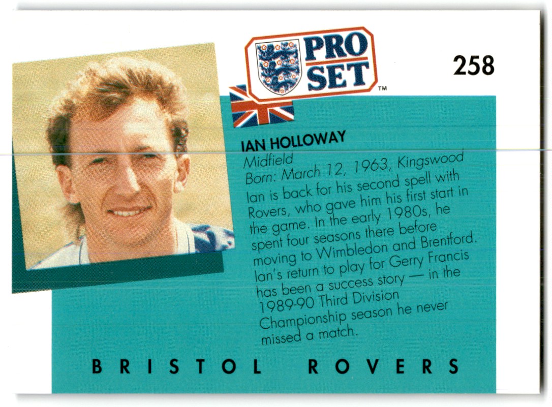 1990 Pro Set Ian Holloway #258 card back image