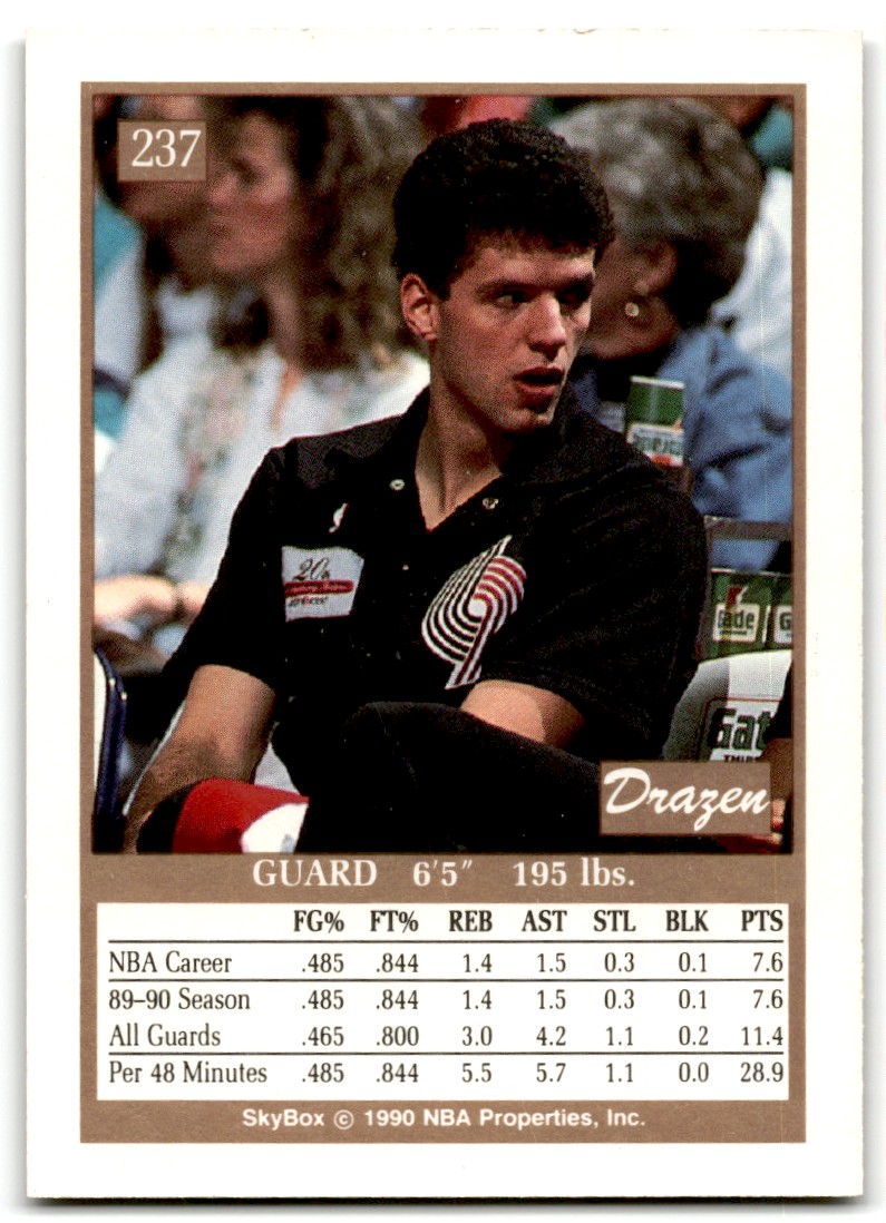 1990-91 SkyBox Drazen Petrovic #237 card back image