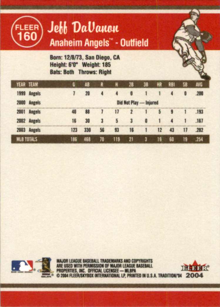2004 Fleer Tradition Jeff DaVanon #160 card back image