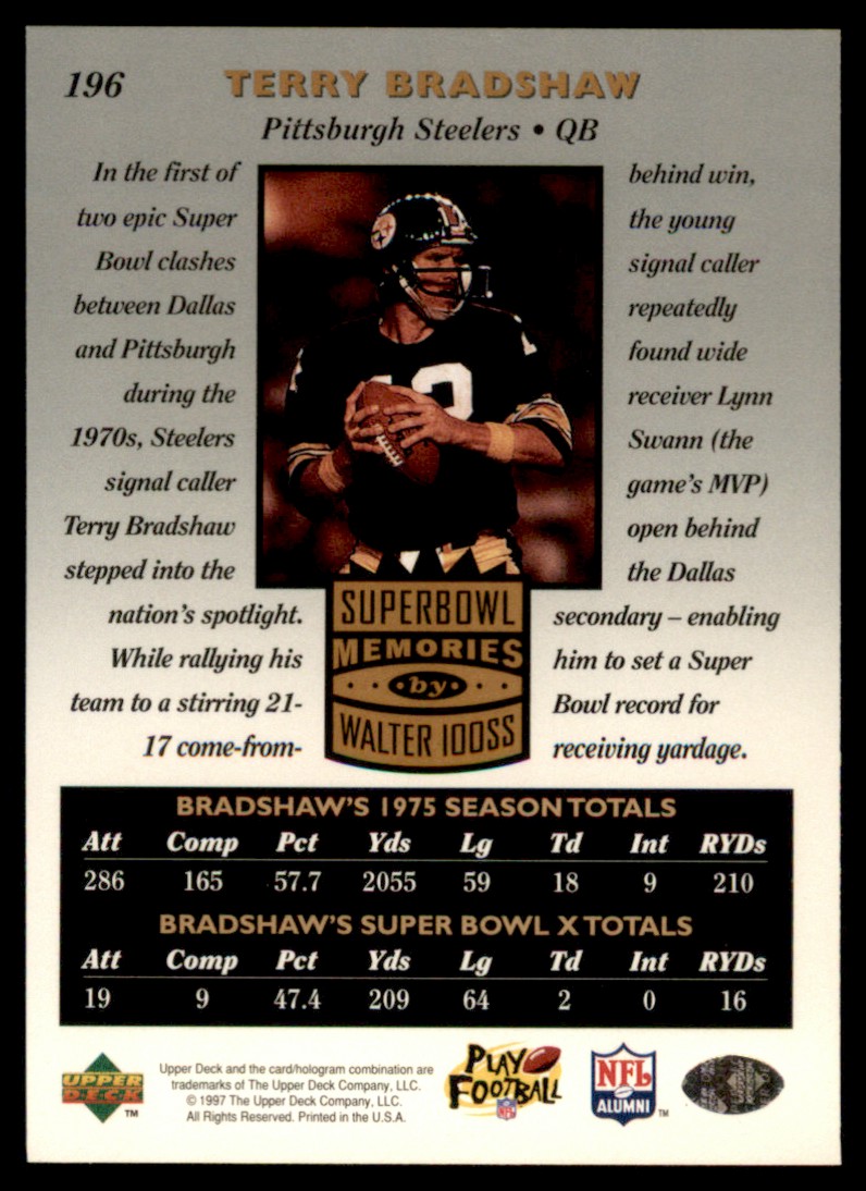 1997 Upper Deck Legends Terry Bradshaw #196 card back image